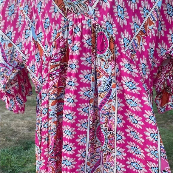 Vibrant Pink Paisley Midi Dress Cover Up - Picture 2 of 14